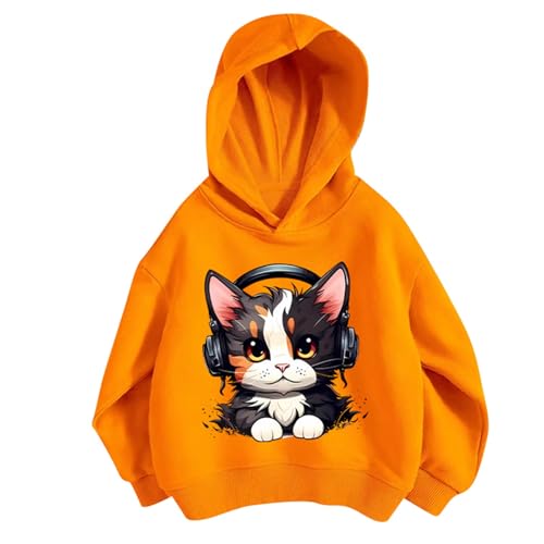 Pullover Mädchen Hoodie Niedlicher Katzen-Druck Lässig Locker Kapuzenpullover Frühling Herbst Langarm Pullover Sweatshirt mit Kapuzen Langarmshirt Oberteile für 3-12 Jahre von Generic