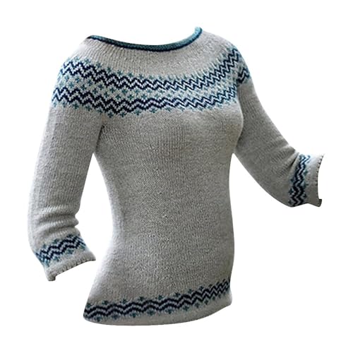 Pullover Norweger Damenmuster Damen Strickpullover Damen Oversize Pullover mit Protektoren Pullover Damen Herbst Strick Damenpullis Langarm Herbst Pullover Rot Damen Weihnachtpullover von Generic