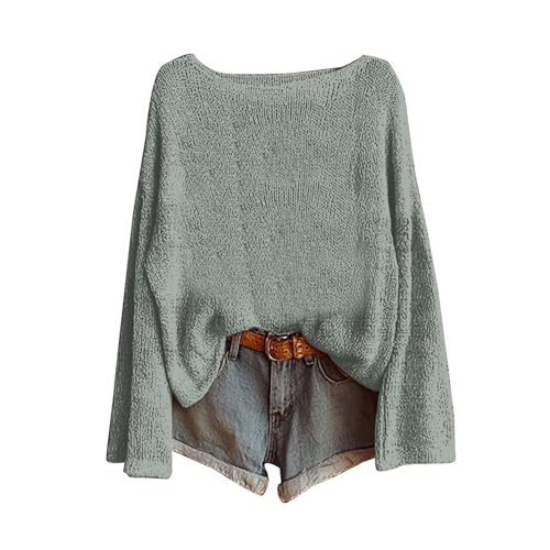 Pullover Oversize Damen,Pulli Damen Senfgelb,Modische Langarm-Bluse mit Rundhalsausschnitt, Warmes Winter-Schicht-Oberteil Women 1-1-light grün 5XL von Generic