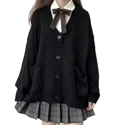 Pullover Strickjacke Damen Süß Frühling Dünn Locker Winterjacke - Schwarz - M Empfohlen 90-110 Catties von Generic