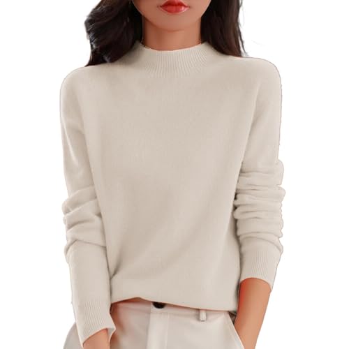 Pullover für Damen Herbst Strickpullover Oversize Einfarbiger DüNne Langarm Pulli Weich Knit Sweater Elegant Warm Winterpullover Kaschmir Cashmere Wollpullover Damenpullover von Generic