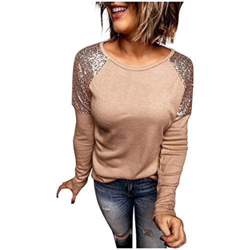 Pullover mit Pailletten Damen Glitzer Oberteile Langarm T-Shirt Glitzer Festlich Tunika Pailletten T-Shirt Langarm Oberteile Große Größen Abend Party Gold Damenbluse Bluse Langarmshirt Tshirt von Generic