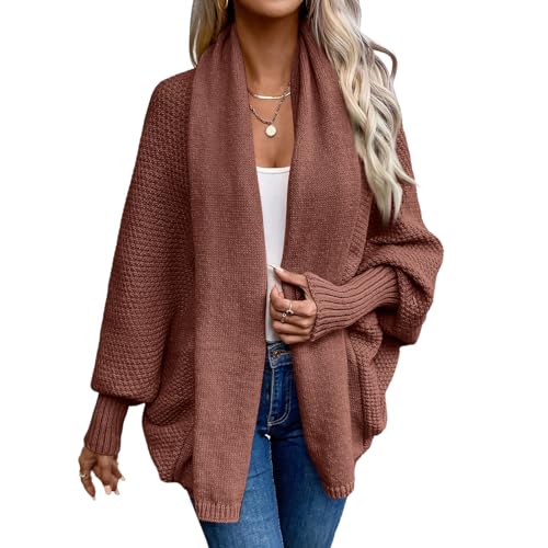 Pullover & Strickjacken für Damen Damen Cardigan Langarm Strickjacke Herbst Winter Casual Offene Front Sweater Lose Laternenärmel Elegante Übergroße Pullover One Size Coffee von Generic
