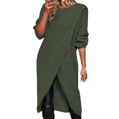 Pulloverkleid Damen Elegant Winterkleid Strick Midi Langarm Winter Pullikleid Knielang Strickkleid Lässig Lockerer Strickpullover Asymmetrisches Sweatkleid von Generic