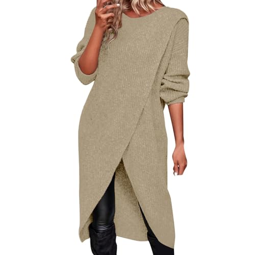 Pulloverkleid Damen Elegant Winterkleid Strick Midi Langarm Winter Pullikleid Knielang Strickkleid Lässig Lockerer Strickpullover Asymmetrisches Sweatkleid von Generic