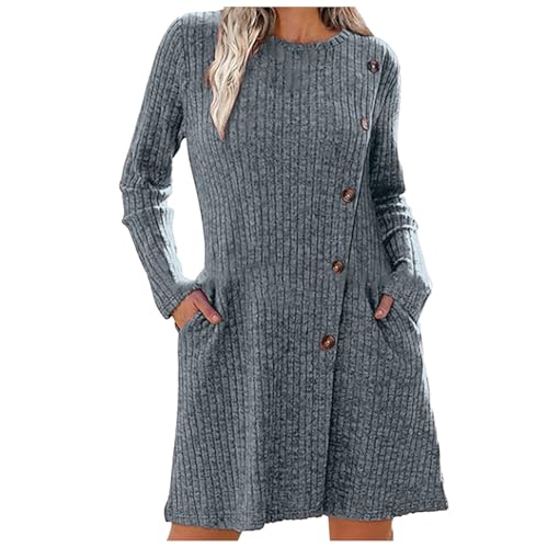 Pulloverkleid Damen Elegant Winterkleid Strick Midi Langarm Winter Pullikleid Knielang Strickkleid Lässig Lockerer Strickpullover Asymmetrisches Sweatkleid von Generic