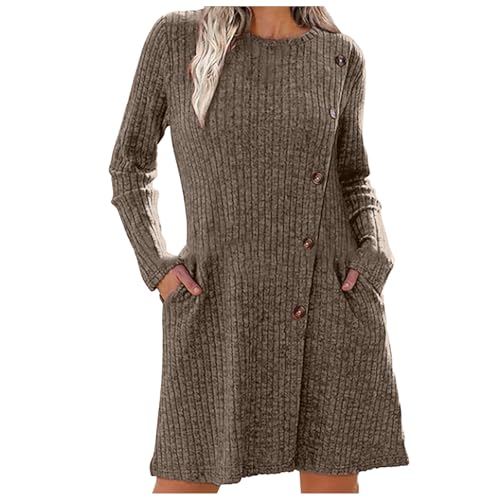 Pulloverkleid Damen Elegant Winterkleid Strick Midi Langarm Winter Pullikleid Knielang Strickkleid Lässig Lockerer Strickpullover Asymmetrisches Sweatkleid von Generic