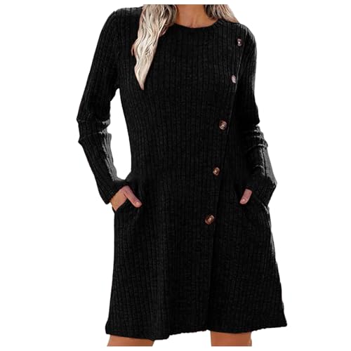 Pulloverkleid Damen Elegant Winterkleid Strick Midi Langarm Winter Pullikleid Knielang Strickkleid Lässig Lockerer Strickpullover Asymmetrisches Sweatkleid von Generic