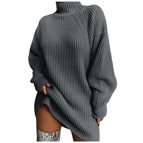 Pulloverkleid Damen Oversize Casual Rollkragen Strickkleid Winterkleid Langarm Strickpullover Kleid Sexy A-Linie Minikleid Einfarbig Pullikleid Mode Lose Freizeitkleid Dress von Generic