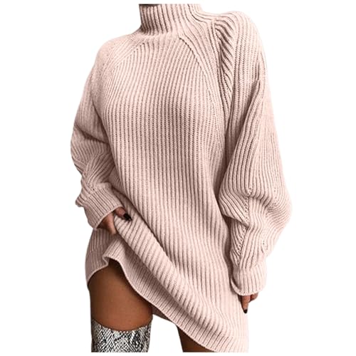 Pulloverkleid Damen Oversize Casual Rollkragen Strickkleid Winterkleid Langarm Strickpullover Kleid Sexy A-Linie Minikleid Einfarbig Pullikleid Mode Lose Freizeitkleid Dress von Generic