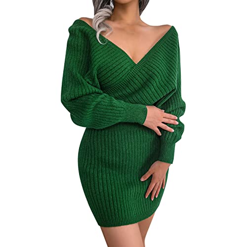 Pulloverkleid für Damen Tunika Kleid Jumper Kleid mit Print Rollkragen Winter Sweater Kleid Midi Einfarbig Lang Pulli Kleid Strick Longpullover Winterkleid Strickkleid Damen Langarm Kleider von Generic