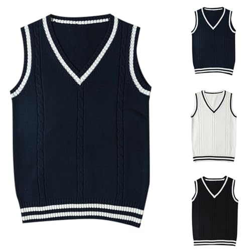 Pullunder Damen Ärmellos Strickweste V-Ausschnit Stricken Weste Strickpullunder Adretter Stil Strickpullover Stricken Weste Tank Top Strickwesten Pulli von Generic