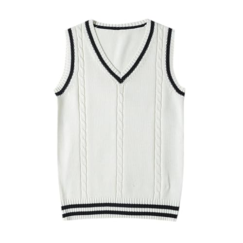 Pullunder Damen Ärmellos Strickweste V-Ausschnit Stricken Weste Strickpullunder Adretter Stil Strickpullover Stricken Weste Tank Top Strickwesten Pulli von Generic