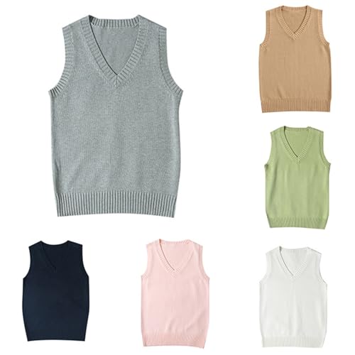 Pullunder Damen V-Ausschnit Strickweste Ärmellos Strickpullunder Einfarbig Pullover Lässiges Strickpullover Klassisch Tank Top Strickwesten Oberteil von Generic