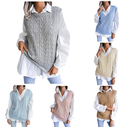 Pullunder Damen formlos V-Ausschnitt Strick Pullover Basic Strickweste Einfarbig Tank Top für Business Freizeit Sweater Weste Frauen von Generic