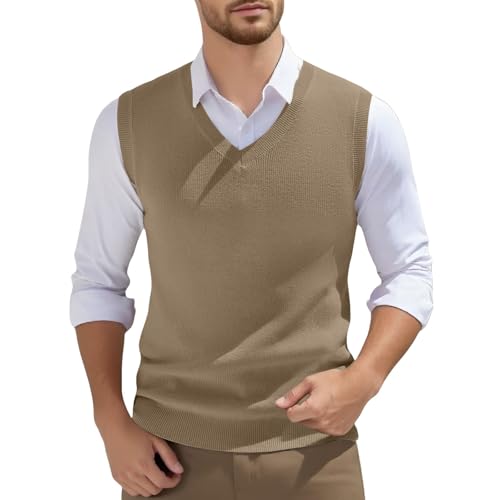 Pullunder Herren Ärmellos Strickweste V-Ausschnitt Strickweste Frühling Einfarbig Ärmellos Gestrickt Für Männer Tops Wandern Sweater Tops von Generic