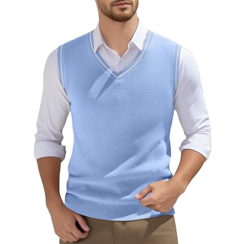 Pullunder Herren Ärmellos Strickweste V-Ausschnitt Strickweste Frühling Einfarbig Ärmellos Gestrickt Für Männer Tops Wandern Tops Herren Schwarz Set von Generic