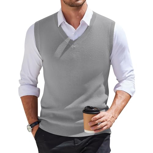 Pullunder Herren Ärmellose Strickweste V-Ausschnitt Strick Pullover Weste Frühling Einfarbig Sleeveless Strickpullover für Männer,Grau,M von Generic