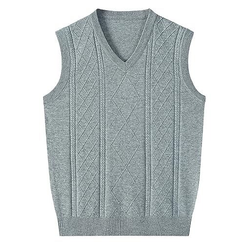 Pullunder Herren Ärmellose Strickweste V-Ausschnitt Strick Pullover Weste Winter Einfarbig Sleeveless Strickpullover für Männer Lässige Feinstrick Pulloverwestee für Klassische von Generic