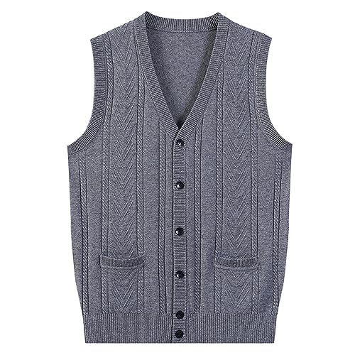 Pullunder Herren Ärmellose Strickweste V-Ausschnitt Strick Pullover Weste Winter Einfarbig Sleeveless Strickpullover für Männer Lässige Feinstrick Pulloverwestee für Klassische von Generic