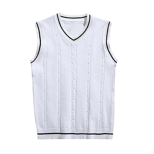 Pullunder Herren V-Ausschnitt Strickweste Ärmellose Winter Pullunder Regular Fit West ärmelloser Pullover für Männer Arbeits Pullunder Herren West Strickweste Pullunder Dick Ärmellose Slim von Generic