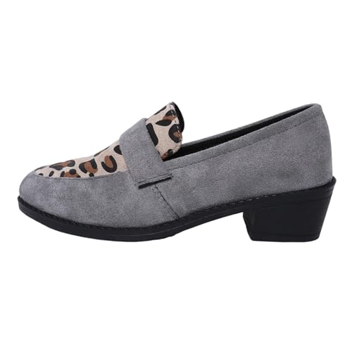 Pumps Damen Blockabsatz Klassische Kleid Büro Mokassin Hochzeit Täglich 𝗣𝐚rty Kleid 𝐏enny Loafer Block Heels Schuhe Damen Leopard Print Pointed Toe Metallkette Pumps (Blue, 40) von Generic
