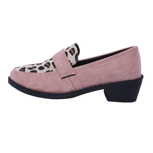 Pumps Damen Blockabsatz Klassische Kleid Büro Mokassin Hochzeit Täglich 𝗣𝐚rty Kleid 𝐏enny Loafer Block Heels Schuhe Damen Leopard Print Pointed Toe Metallkette Pumps (Red, 41) von Generic