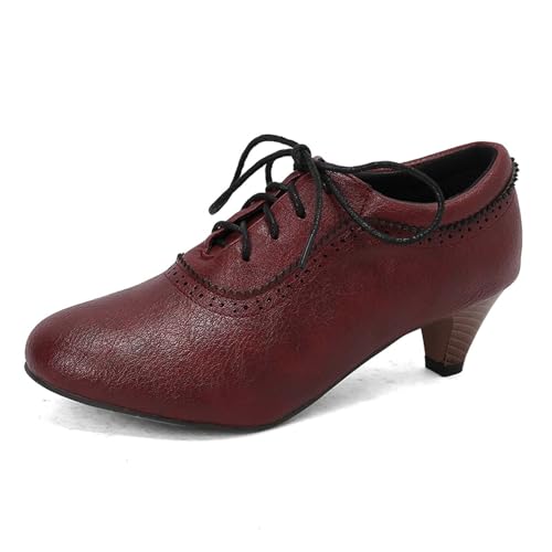 Pumps Damen Elegant und Bequem Dirndl Schuhe Stöckelschuhe Absatzschuhe Trachtenschuhe mit Riemchen Oktoberfest-Schuhe Ballerinas Tanzschuhe für Tracht Oktoberfest (Red, 39) von Generic