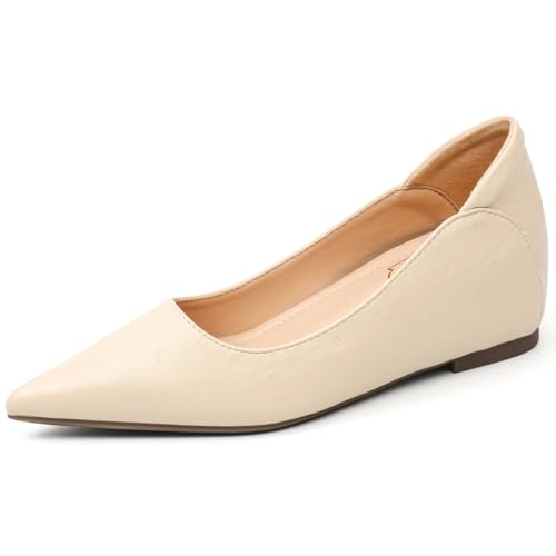 Pumps Damen Spitz Zehen Ballettschuhe Versteckter Keilabsatz Schlupf Pumps Keilabsatz Hochzeits Abendschuhe Formell Für Büro Und Tägliche Spaziergänge,Apricot,34 EU von MiaZane