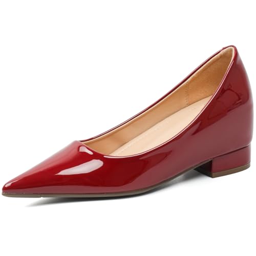 Pumps Damen Versteckter Absatz Spitz Zehen Pumps Glänzendes Lackleder Schuh Ausschnitt Schlupf Casual Abend Schuhe Hochzeit Sandalen Für Büro Und Tägliches Tragen,Burgundy,38 EU von MiaZane