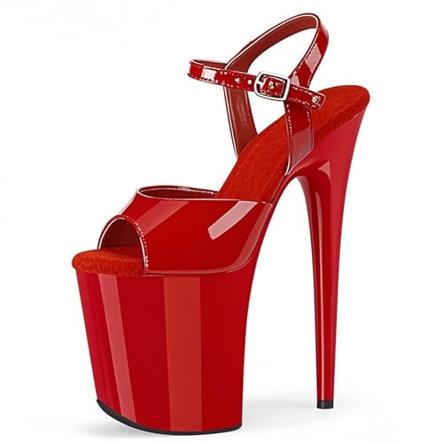 Pumps Sexy Ultra StöCkelabsatz Sandalen Plateau Mit Riemchen SchnüRschuhe Vorne Offen High Heels FüR Pole Dance, Model, Stripperin, Party 7.87in(Red,35 EU) von Generic