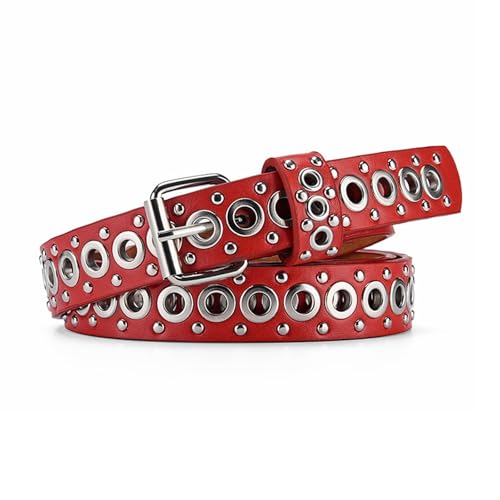 Punk Gürtel Nietengürtel Damen Und Herren Doppelloch Gürtel Mit Punk Style Cosplay Gürtel Hip Hop Gürtel Rock Gürtel for Oder Gothic-Outfits(Red) von Generic