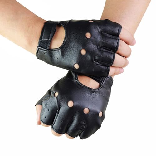 Punk-Handschuhe – schwarze fingerlose Halbfinger-Handschuhe aus PU-Leder | Uni-Design für Damen und Herren, modische Fahrhandschuhe, Straßentanz-Performance, Motorhaulage, solides Mode-Statement von Generic