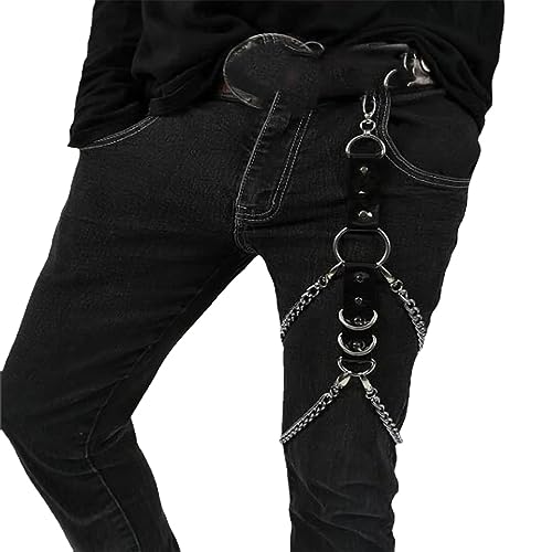Punk PU Leather Thigh Harness Jeans Garter Belt Metal Body Chain Leg Strap Rave Accessories (Style1,Size) von Generic