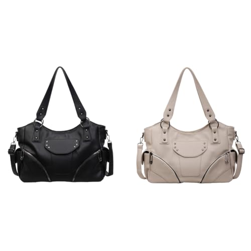 Punk Rivet Schultertasche Große Kapazität Damen Handtasche Umhängetasche Mehreren Fächern Retro Stil von Generic