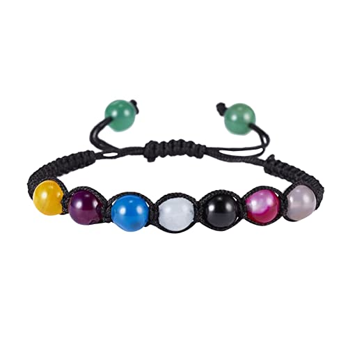 Punkkette Herzen Damen Modeschmuck Sieben Armband für Männer Frauen Bunte Rock Chakra Perlen elastisches Naturstein Armband Charm- Mädchen Armband Armkettchen (J, One Size) von Generic