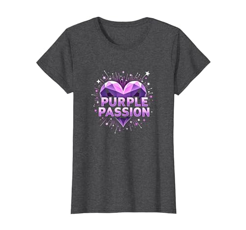 Purple Passion: Stellar Heart Adventure für Jungen T-Shirt, Damen, Anthrazit Meliert, XS Purple Passion: Stellar Heart Adventure für Jungen T-Shirt, Damen, Anthrazit Meliert, XS von Generic