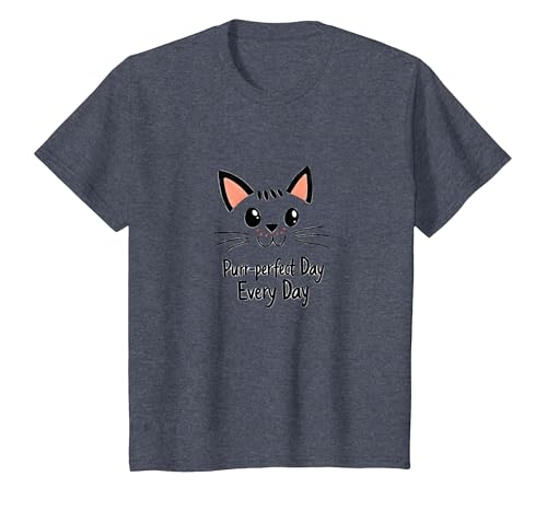 Purr-Perfect Day Every Day Katzenliebhaber-Zitat T-Shirt, Kinder, Blau Meliert, 140 von Generic