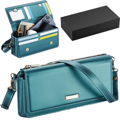 Purrcase Multi-Functional Crossbody Shoulder Bag for Women/Men - RFID Blocking Wallet with 7 Card Slots, Adjustable Strap & Wristlet, Durable Edging Stitching (Blue) von Generic