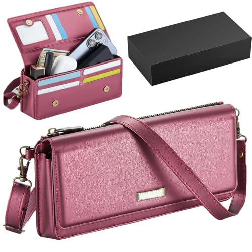 Purrcase Multi-Functional Crossbody Shoulder Bag for Women/Men - RFID Blocking Wallet with 7 Card Slots, Adjustable Strap & Wristlet, Durable Edging Stitching (Red) von Generic