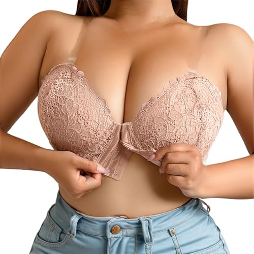 Push Up BHS Ohne TräGer Super Bequemer Bandeau BH GroßE GrößEn Verschluss Vorne Klebe Einfarbig TräGerloses Top BrüSte Starker Halt Kleine FüR RüCkenfreies Kleid,Abendkleider von Generic