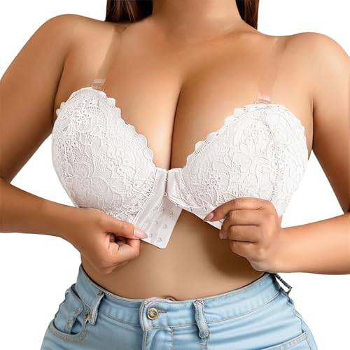Push Up BHS Ohne TräGer Super Bequemer Bandeau BH GroßE GrößEn Verschluss Vorne Klebe Einfarbig TräGerloses Top BrüSte Starker Halt Kleine FüR RüCkenfreies Kleid,Abendkleider von Generic