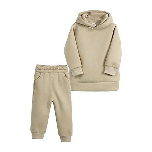 Pyjama 92 Mädchen Baby Mädchen Jungen Herbst Winter Warm Dicke Feste Baumwolle Langarm Fleece Gefüttert Tops Mit Kapuze Hoodie Hosen Sweatshirt Set Kleidung Baby Anzug (F, 2-3 Years) von Generic