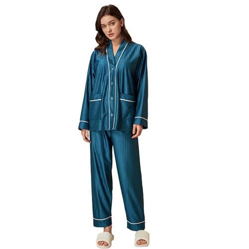 Pyjama Damen Kurzarm Bademantel Dunkelblau Damen Nachthemd Mit Passendem Morgenmantel Kuscheliger Morgenmantel Damen Schlafanzug Damen Trocknergeeignet NachtwäSche Shorts Damen Schlafanzug Spitze von Generic