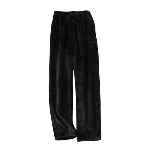 Pyjama Damen Y2K Hose Schlafanzughose Damen Lang Hosen Flanell Pyjamahose Bequeme Warm Kuschelhose Freizeithose mit Taschen und Kordelzug,Schwarz,XXL von Generic