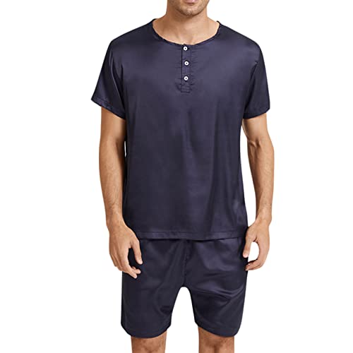 Pyjama Herren Seide Kurz:Schlafanzug Herren Kurzarm Nachthemden Mit Knopfleiste Knopfleiste Einfache Nightwear Atmungsaktive Kostüm Sleep Loungewear Bequeme Shorty Superweichem Nachtwäsche Faltenfrei Pyjama Herren Seide Kurz:Schlafanzug Herren Kurzarm Nachthemden Mit Knopfleiste Knopfleiste Einfache Nightwear Atmungsaktive Kostüm Sleep Loungewear Bequeme Shorty Superweichem Nachtwäsche Faltenfrei von Generic