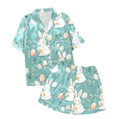 Pyjama Mädchen Ostern Pyjamas Mädchen Kurz Pyjama Set,Pyjama-Set für Junge, Button Down Schlafshirt Oberteil kurz Hose Nachtwäsche Loungewear Kleidung 2-teilig T-Shirt und Kurze Hose Set von Generic