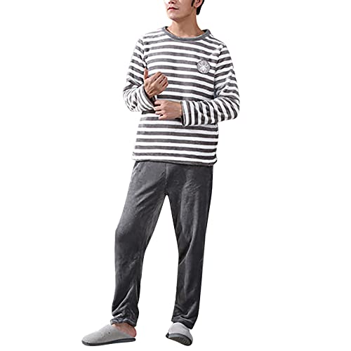 Pyjama Set Herren - Herren Weihnachts Schlafanzug Flanell Hausanzug Winter Set Zweiteiler Kariert Nachtwäsche Winter Warm und Weich Herren Pyjama Kimono Bademantel Geschenke Für Männer von Generic