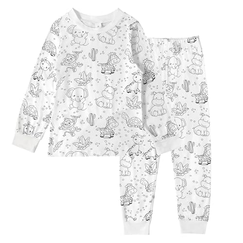 Pyjama-Set zum Ausmalen für Kinder, DIY-Pyjama für Kinder, Langarm-Pjs mit Oberteil und Hose,Kinderbastelarbeiten für Spa Kinder Schlafanzug Baumwolle und Hose Kinder Gaming Pjs Langarm Lässige von Generic