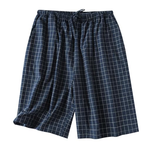Pyjama Shorts Herren Pyjamahose Karierte Schlafanzughose Weich Kurze Schlafhose Baumwolle Kurz Pyjamahose Schlafshorts Sommer Bermudahose Männer Sommer Loungewear Nachtwäsche (Navy, XXXL) von Generic